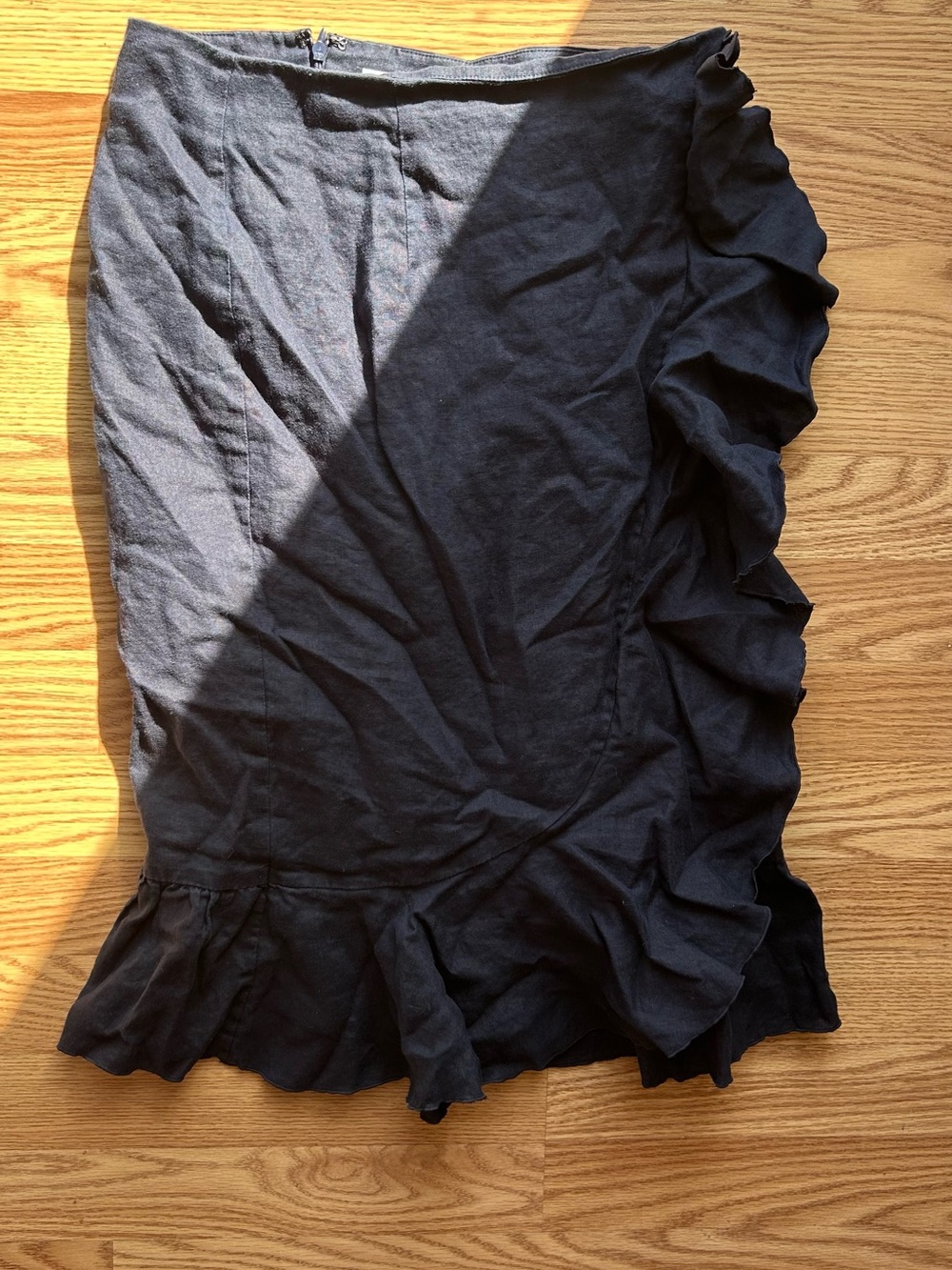 Boden 100% Linen Navy Blue Ruffle Skirt Lined Womens Size 6